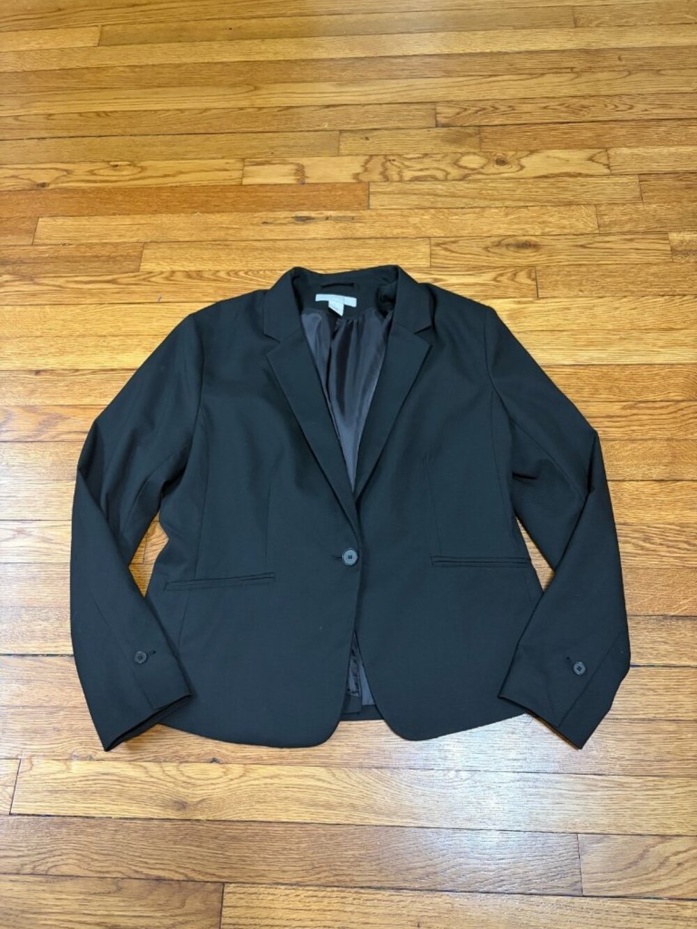 H&M Womens Blazer Jacket Size 14 Black 1 Button Lined Career Stretch